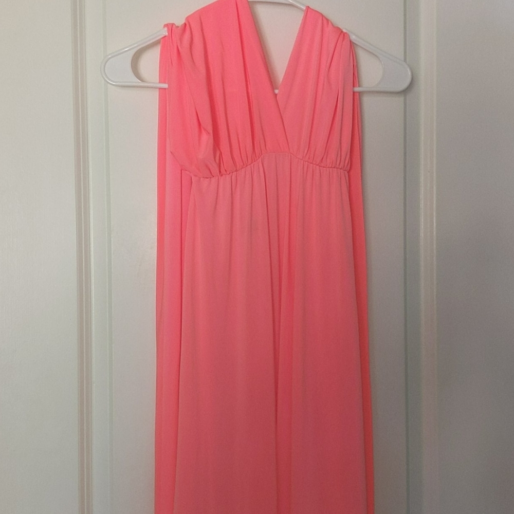 LOILA NEON PEACH MAXI DRESS S LONG NECK TIE S